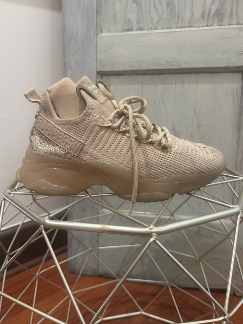 Steve Madden Maxima Rhinestone Sneakers - Tan/Nude